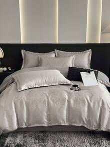 3pcs Jacquard Soft Brushed Bedding Set (1*Duvet Cover + 2*Pillowcases), Suitable For Bedroom & Guest Room - Grey - View 3