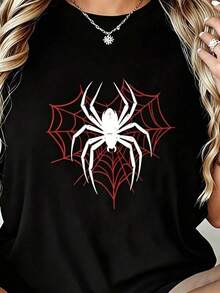 2026 new Camisetas Para Mujer T-Shirt única con diseño de araña y telaraña en negro estilo y2k ideal para amantes de la moda atrevida, destaca tu look y personalidad con esta pieza que es perfecta para cualquier ocasión, sé el centro de atención y marca  con este diseño exclusivo. - Negro - Ver 6