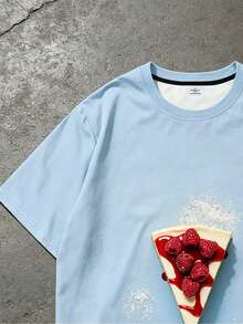 Men's Light Blue Raspberry Cheesecake Print T-Shirt, Casual Crew Neck Short Sleeve Street Style T-Shirt - Baby Blue - View 5