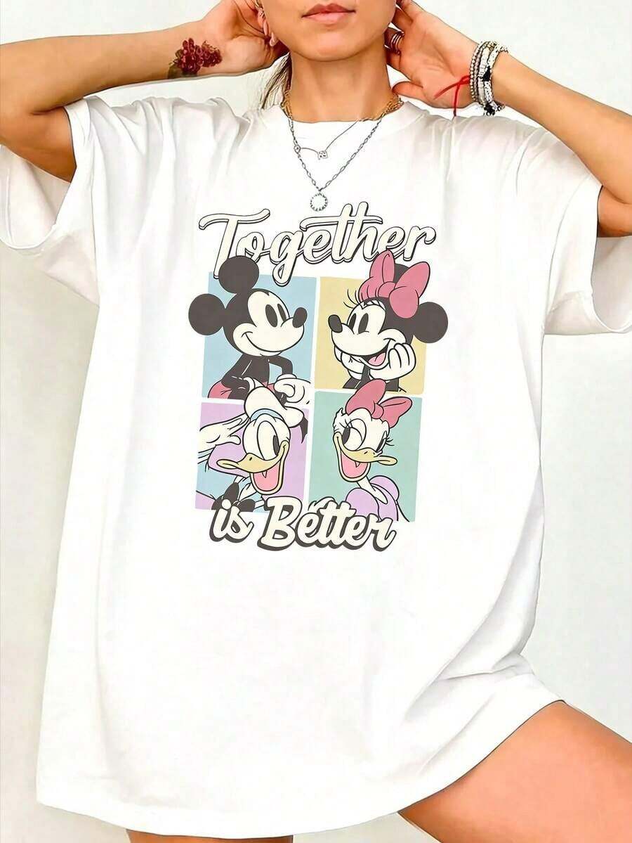 New 2026 Collection: Women's Cotton T-Shirt, Casual Graphic Style, Short Sleeve And Round Neck, Men's Sizes Suitable For The Whole Family - 白色 - 查看 1