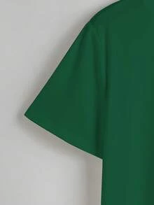 Simple, Casual And Versatile T-Shirt With English Letter Print, Short Sleeves And Round Neck. - 深綠色 2 - 查看 3