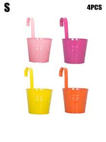 [Flower Pot: Rainbow Color]Garden Decoration, Outdoor And Garden Supplies, Colorful Metal Hanging Flower Pot With Built-In Hook, Suitable For Gardening Enthusiasts Decorative Flower Pot, Vintage Balcony Plant Bucket Suitable For Balcony, Fence, Yard, Home Gardening Decoration, Garden Decoration, Best Gift For Family And Friends - New Model - View 24