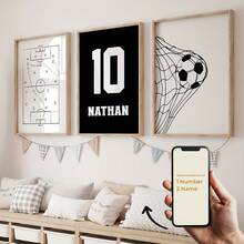 3pcs Custom Football Wall Art Prints Personalized Name & Number Sports Nursery Decor Minimalist Basketball Canvas Posters Kids Bedroom Wall Art Playroom Classroom Decor Customizable Gift For Boys Girls Sports Lover - Multicolor - View 9