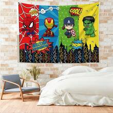 1pc Classic M Arvel Avengers Cartoon Welcome Backdrop S Pider-Man Ir On Man Ca Ptain America H Ulk City Skyline Party Decoration Anime Characters Bedroom Wall Hanging Decor Boys Room Gaming Room Layout Holiday Gathering Photography Background Cake Table Tapestry - Nhiều màu - Xem 5