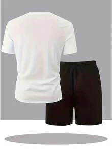 Men'S Summer Short Sleeve T-Shirt And Shorts Set | Comfortable Regular Fit, Round Neck, Casual Geometric Pattern, Slightly Stretchy Fabric - T恤 - 查看 3