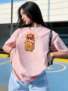 Cute And Stylish Short-Sleeve T-Shirt, Fashionable Short-Sleeve T-Shirt For Spring And Summer 2026, Made In Mexico, 180 Grams. Cartoon Print, Couple Design, Suitable For Indoor Or Outdoor Wear. Crew Neck, Unisex, Ideal For Office And Leisure. One-Piece Pack. - PK-P631577SLNDXZGY615 - 查看 2