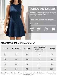 Vestido Vaquero Mini Azul con Espalda Descubierta para Mujer - Denim Casual Sexy con Lazo en la Espalda, Corte Ajustado y Falda con Volumen, Ideal para Verano - Azul - Ver 7