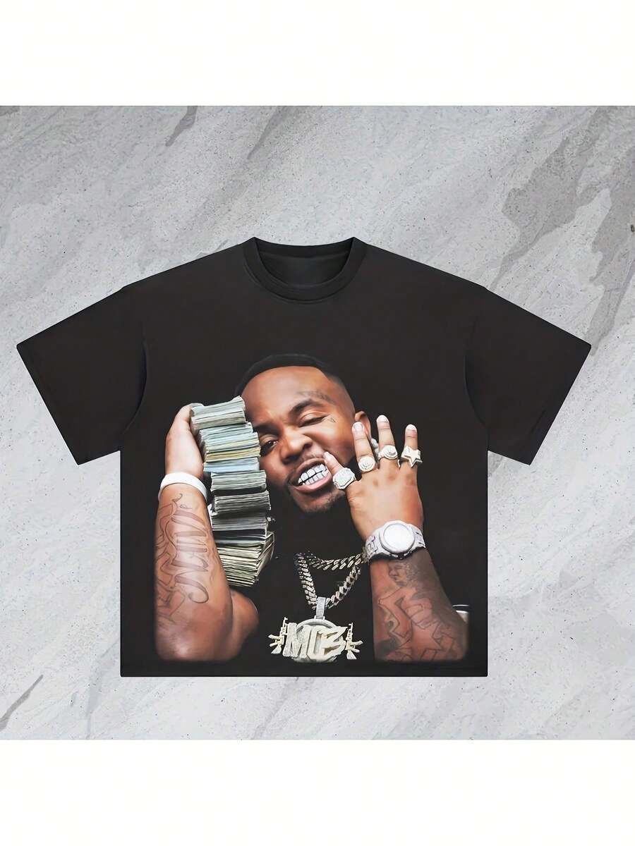 Camiseta unisex Mo3 para hombre y mujer con estampado gráfico llamativo de cabeza grande, diseño de joyería festiva de dinero, 100% algodón, suave, esencial para ropa urbana casual para todas las estaciones, estilo que combina con todo, ropa diaria asequible y regalo de Navidad perfecto para fans y amigos - 220G