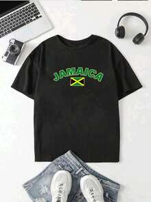 Women's T-Shirt With Jamaica Print, Casual And Modern Design With Green, Black And Gold Flag, Ideal For Summer And An Authentic Look. - 白色的 - 查看 5