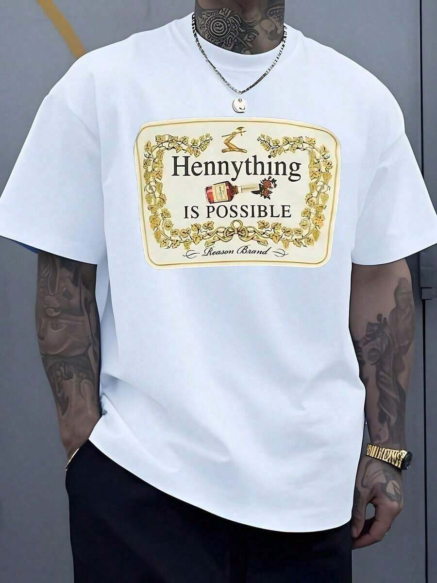 Camiseta con Estampado Gráfico de Botella "Hennything Is Possible" Talla Grande para Personas Atrevidas y Aquellos que Creen en un Potencial Ilimitado 100% Algodón - Blanco - Ver 1