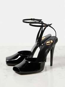 weiweiting Giày sandal cao gót mũi vuông hở gót gợi cảm, giày cao gót một quai buộc dây thời trang mới mùa hè dành cho nữ, thích hợp cho tiệc tùng và đám cưới. - màu đen - Xem 10
