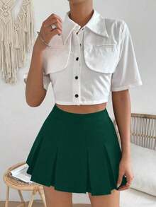 Falda minimalista de unicolor y estilo informal y elegante para mujer - Verde Oscuro - Ver 4