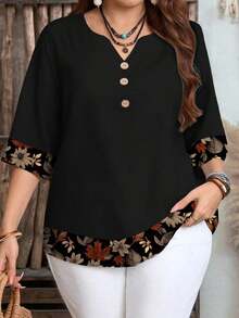 Camisa de mujer casual de cuello con muesca y manga 3/4 con estampado, para verano - Multicolor 4 - Ver 1