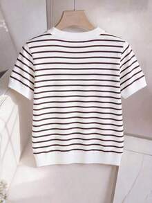 Nueva camiseta de mujer de manga corta con cuello en V a rayas - Multicolor 2 - Ver 2