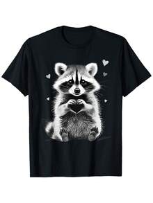 I  The Valentine's Day Raccoon Print T-Shirt. | Casual Loose Fit, Round Neck, Slightly Stretchy Fabric, Very Suitable For Adults. - 如圖所示 - 查看 7