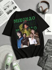 Retro Minghao SEVENTEENS Graphic T-Shirt, 100% Cotton, Y2K K-Pop Streetwear, Casual Top - Black - View 6