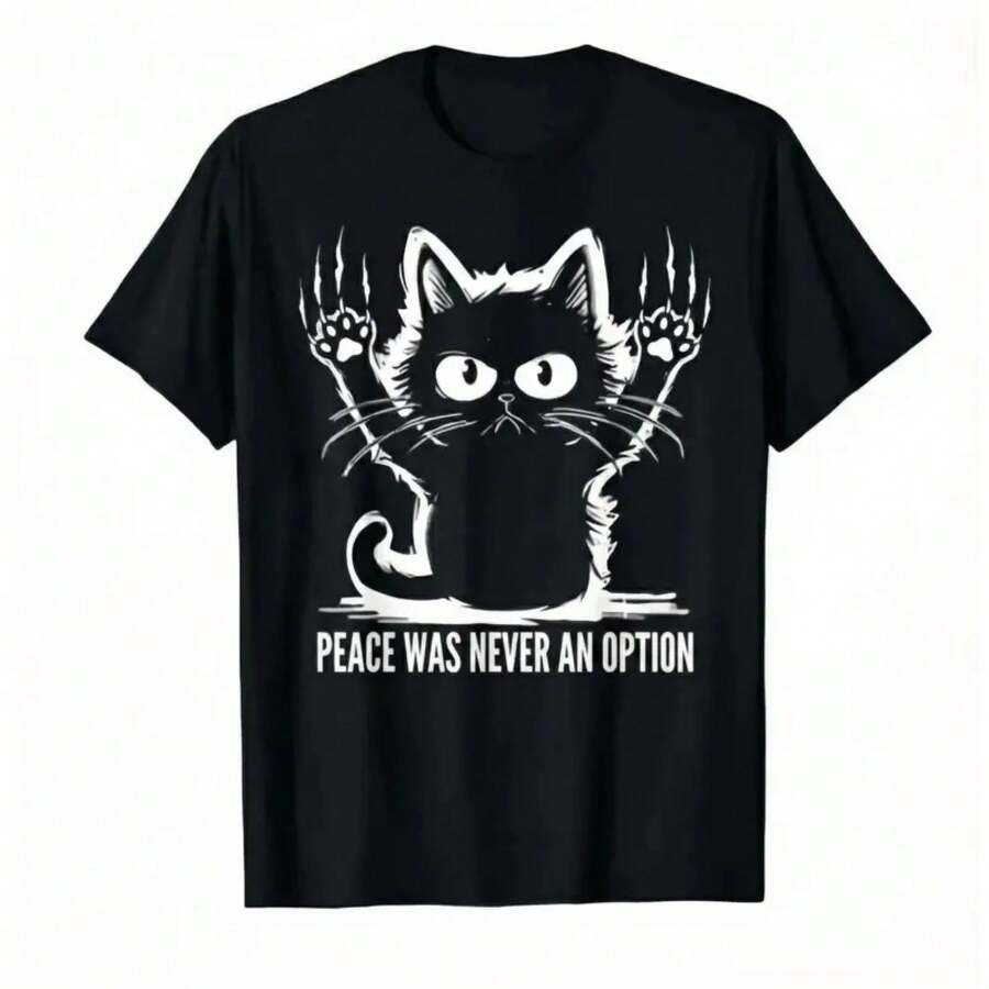 La paz nunca fue una opción, camiseta divertida con diseño de gato negro enojado y garra de Wolverine, camiseta sarcástica de humor negro, ropa felina de mala actitud, ropa urbana de moda, OOTD, regalo genial para amantes de los gatos, moda viral de . - Negro - Ver 1