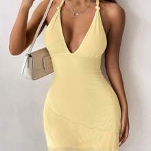 PETITE Women Light Yellow Mesh Halter Dress,Summer Dresses,Summer Dresses For Women,Pastel Dresses For Women - Rojo - Ver 7