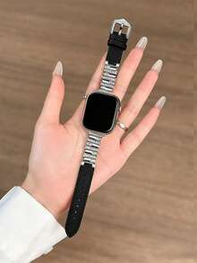 1条纤薄表带，兼容 42mm、38mm、40mm、41mm、44mm、45mm、46mm、49mm，时尚智能手表替换表带，适用于Series Ultra2、Ultra SE2、SE 11、10、9、8、7、6、5、4、3、2、1，女士款，可作为学生返校礼物 - 黑色 - 查看 3