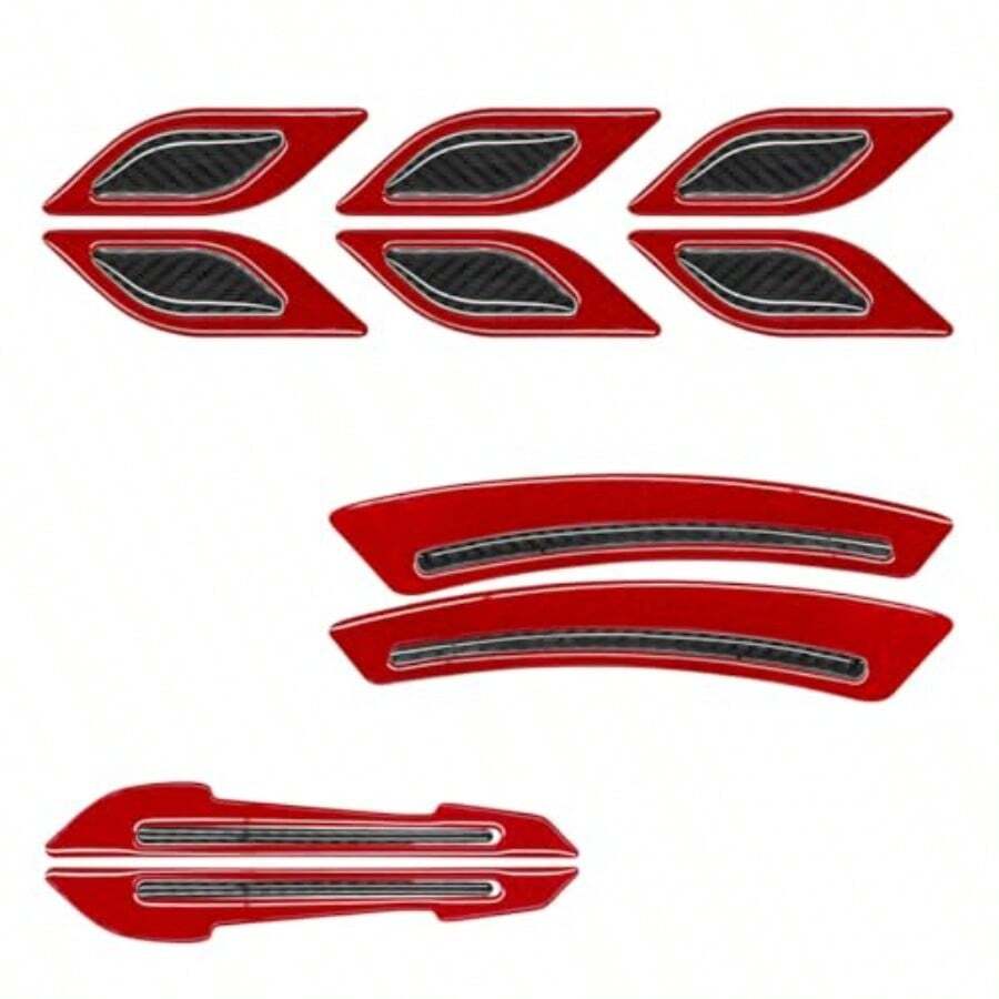 10PCS Carbon Fiber Rearview Mirror Reflective Stickers For Cars Night Visibility Safety Decals, Anti-Scratch Wheel Eyebrow Fender Protection, Black Sport Style - Red - View 1