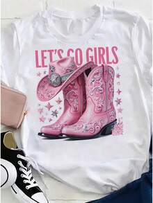 Camiseta de manga corta para mujer de talla grande con letras estampadas, transpirable.Este casual top de cuello redondo es lavable a máquina, adecuado para todas las estaciones y perfecto para - Negro - Ver 6