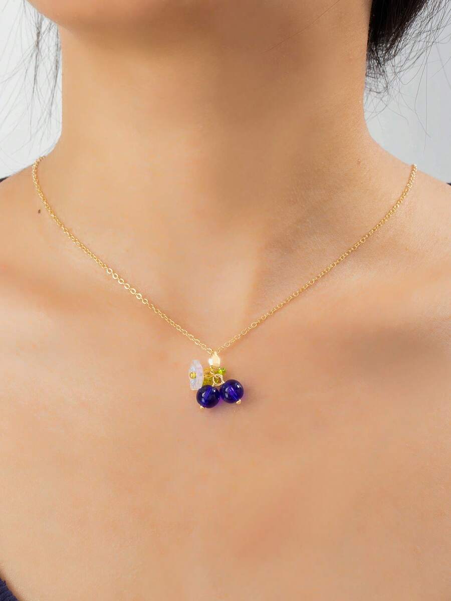 1件新款甜美可爱蓝莓花吊坠项链 - 彩色 - 查看 1