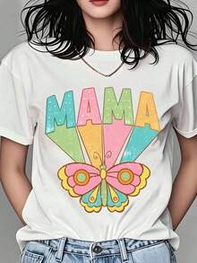 Camiseta de Mariposa para Mujer, Regalo para el Día de la Madre, Diseño Colorido y Bonito, Ropa Casual de Verano, Camiseta para Mamá, Camiseta de Mujer - Blanco - Ver 6