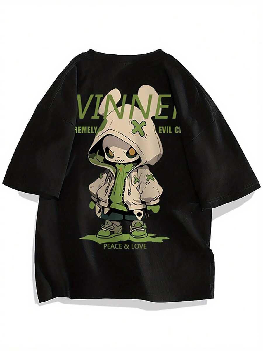 Pure Men's Short Sleeve T-Shirt, Summer 2024, New American Fashion Brand, Heavyweight Half Sleeve Loose Fit T-Shirt 'Clothes'Tee - 黑色 - 查看 1