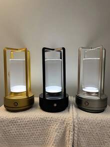 1件裝現代極簡設計無線宿舍臥室照明燈，壓克力材質，USB充電式大容量18650-2000mAh電池長效使用，觸控三色無段調光，桌面裝飾氛圍柔光燈，黑色/銀色/金色可選，餐桌吧檯床頭十字夜燈，節日禮物燈 - 均碼 - 查看 2