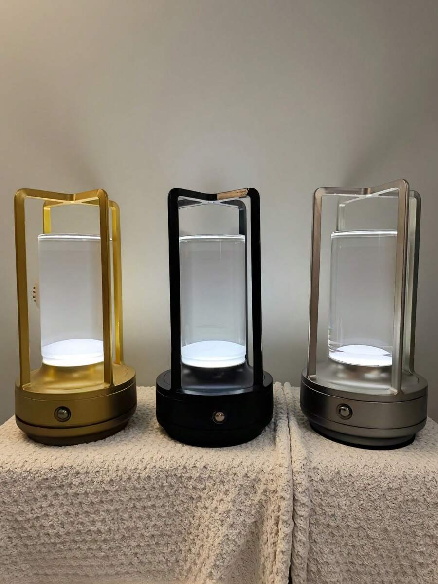 1件裝現代極簡設計無線宿舍臥室照明燈，壓克力材質，USB充電式大容量18650-2000mAh電池長效使用，觸控三色無段調光，桌面裝飾氛圍柔光燈，黑色/銀色/金色可選，餐桌吧檯床頭十字夜燈，節日禮物燈