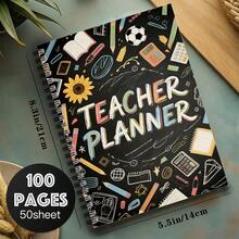 1pc Spiral Bound Teacher Planner Notebook, Back To School Theme, Suitable For Lesson Planning, Student Notes, Daily Reminders, Lined Pages With Date Section, Smooth Paper, Teacher Gifts | Essential For School | Learning Stationery - E - View 3