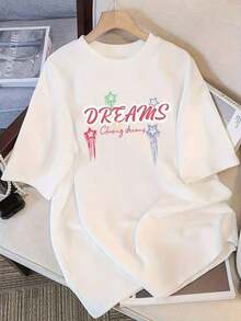 Women's Modern And Elegant Printed Short-Sleeved T-Shirt, New For Summer 2026, Loose And Casual Half-Sleeved Top For Everyday Wear. - 白色 - 查看 3