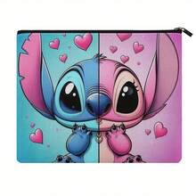 1 個 Disney Stitch 化妝包 - 女用輕量多功能拉鍊化妝袋，耐用聚酯纖維材質，可愛卡通設計大容量手提收納袋，化妝整理包，旅行包 - 字母A - 查看 9