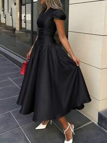 Summer Dresses For Womenvestidos Elegantes De MujerSolid Color Short Sleeves V-Neck Midi DressesLoose And Comfortabledresses For Womendresses For Women - 白色 - 查看 9