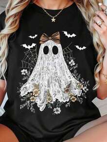 This Women's Crew Neck T-Shirt Features A  Anime Print With A Simple Design. It's Comfortable And Breathable, Making It Ideal For Casual Everyday Wear. Its Versatile Style Showcases Natural Elegance. - 白色 - 查看 1