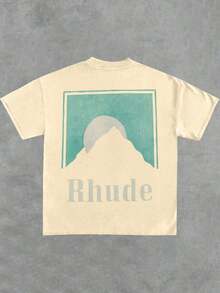 Premium Unisex Casual T-Shirts, Men's Graphic T-Shirt, Rhude 100% Cotton Casual T-Shirt - 杏色 - 查看 3