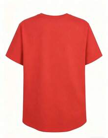 Women's Casual T-Shirt With Butterfly Motif - Sporty Casual Style, Short-Sleeved T-Shirt With Round Neck, Comfortable And Breathable, Fashionable, Easy To Match, Soft To The Touch, Printed Design, Creative Digital Print For Spring And Summer - Unisex Loose-Fitting Cotton T-Shirt With Short Sleeves And Round Neck, Urban Vintage Style. 100% Cotton - 紅色的 - 查看 2