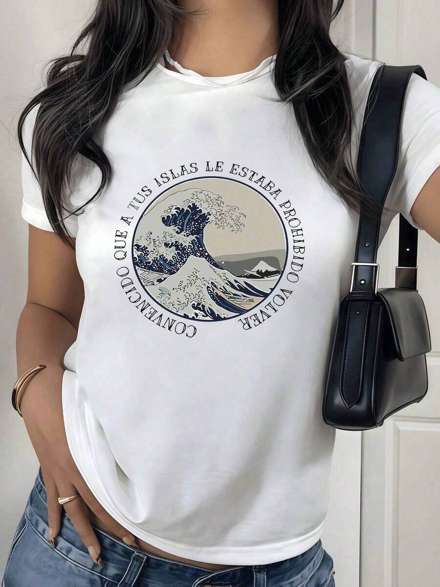 2026 New Cotton Shirt - 100% Cotton. Powerful Wave Symbolizing Inner Strength Capable Of Overcoming Any Obstacle And Connecting The Energy Of The Sea With The Freedom Of The Soul. Women's Simple Solid Color Shirt, Loose And Casual Short Sleeve - 白色的 - 查看 1