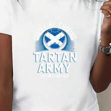 Women's Printed Crew Neck T-Shirt, USA-Mexico Clothing Series, Fan Support Style With Army Tartan Print, Creating An Atmosphere And Style For Watching Games. Clothing For Football Enthusiasts, Cheerleading Outfit. New Comfortable Short Sleeve T-Shirt For Spring/Summer - 白 - 查看 2