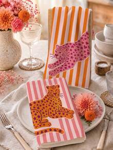 MEMNUN 2pcs Pink Orange Striped And Leopard Print Kitchen Towels, Dish Towels, Hand Towels, Dish Cloths, Home Decor, Kitchen Decor, Hand Towels, Kitchen Accessories, Machine Washable, Cleaning Supplies, Suitable For Restaurant, Kitchen, Bathroom, Home Decor And Gift, All Season Use, 40*60cm/45*70cm, Ultra-Soft Microfiber - Multicolor - View 10