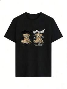 Money Bear T-Shirt With "NOT TODAY" Text, Fashionable Short-Sleeved T-Shirt For Spring And Summer 2026, Made In Mexico, 180 Grams. Cartoon Print, Couple Design, Suitable For Indoor Or Outdoor Wear. Crew Neck, Unisex, Ideal For Office And Leisure. One-Pack. - BK-P631577SLNDXZGY579 - 查看 2