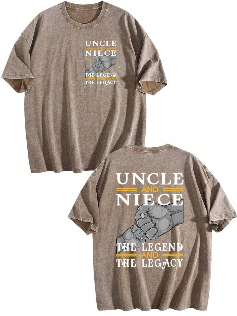 Uncle And Niece Matching The Legend The Legacy T-Shirt,Double-Sided Printed Unisex T-Shirt, Vintage Streetwear Heavyweight Cotton Tee, Anime Manga Casual Daily Top, Ideal Gift For Anime Enthusiasts - 咖啡 - 查看 1