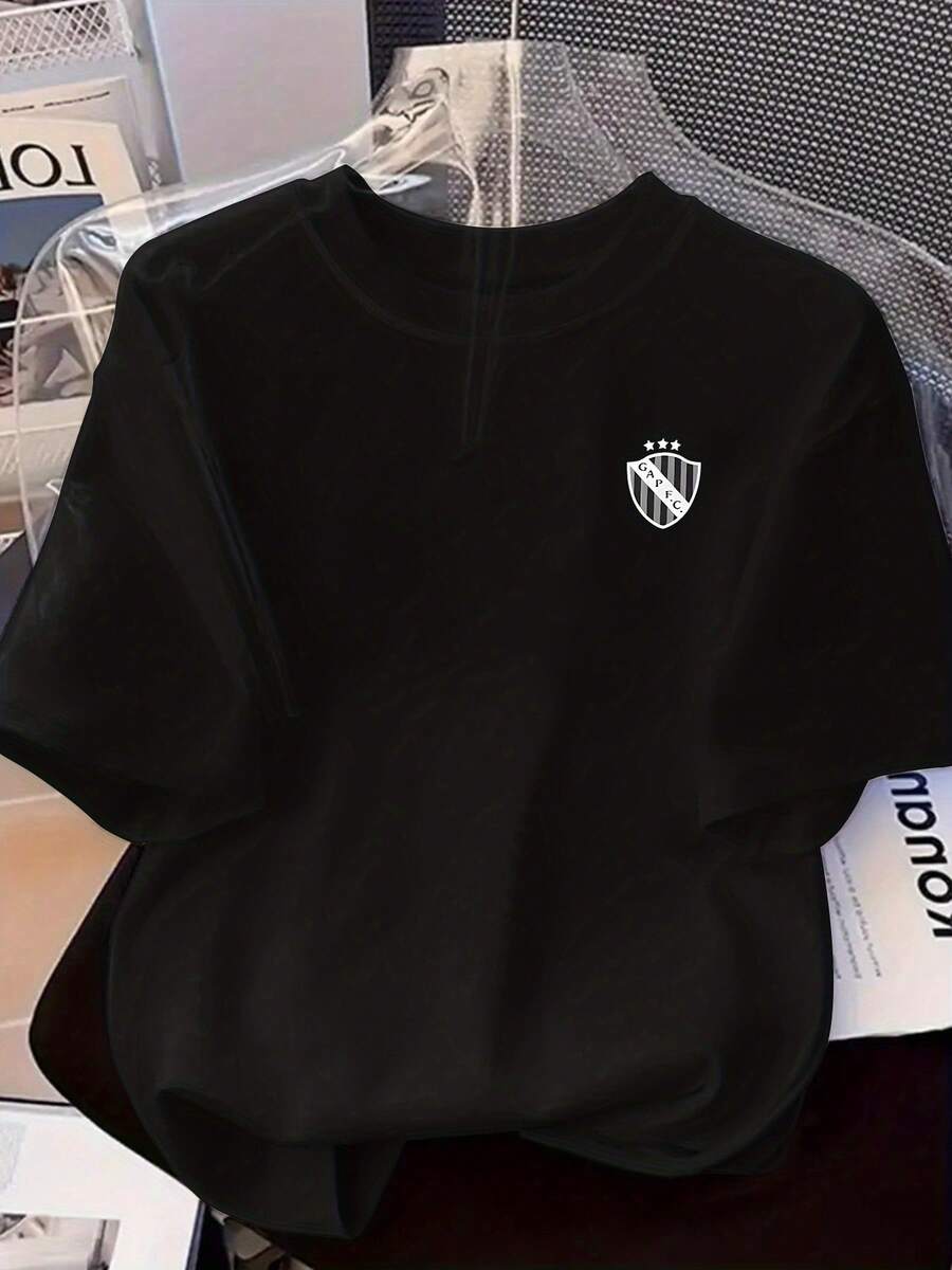 Women's T-Shirt With Modern Print, Round Neck, Short Sleeves, Casual Top For Spring And Summer, Women's Clothing. - 黑色 - 查看 1