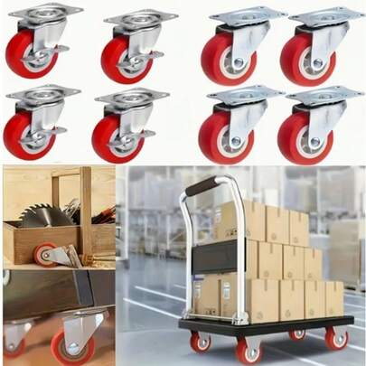 2 bánh xe di chuyển êm ái, có chức năng cố định/phanh/xoay, bánh xe xoay màu đỏ trắng bền bỉ với chất liệu PVC dẻo, bánh xe xoay 360° dùng cho đồ nội thất và xe đẩy nhỏ, di chuyển êm ái và trơn tru, dễ dàng di chuyển đồ vật.