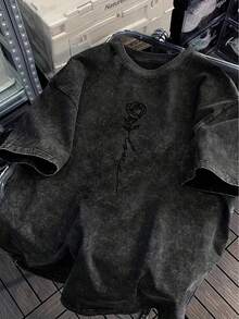 Vintage Heavyweight 100% Cotton T-Shirt For Men And Women - Plus Size And Large Sizes, Casual Crew Neck, Soft Wash, Suitable For Year-Round Wear, Unisex Machine Washable T-Shirt For Men And Women, PLUS SIZE - 黑色 - 查看 6