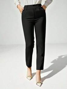 Pantalones de traje ajustados de nueve puntos para mujer - Negro - Ver 7