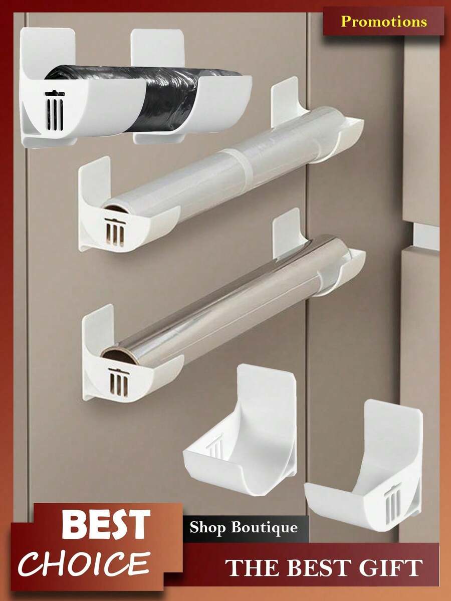 3/2/1 Pc Wall Mounted Kitchen Storage Rack, Plastic Holder For Garbage Bags, Pot Lids, Cabinet Organization, Sink Side Storage, Fridge Side Storage, Suitable For Garbage Bags, Cling Wrap, Umbrellas, Rolling Pins, Etc.