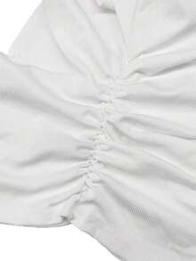 Camiseta básica minimalista y casual, camiseta blanca de mujer de manga corta, cuello redondo, ajuste ceñido, de canalé y elástica para el verano - Blanco 2 - Ver 8