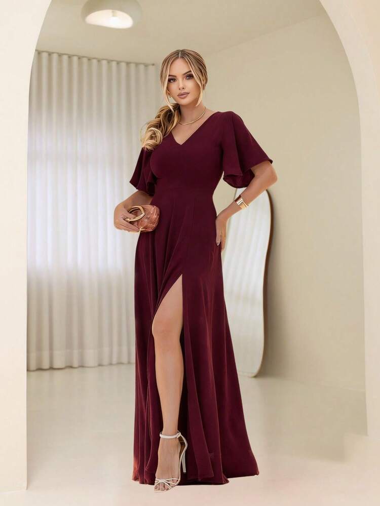 high neck chiffon dress GLS V-Neck Halter Long Formal - Red - XS Size:16/16.5 (36-37) CL137654016 one Scandal Black Velvet Panelled