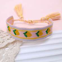 1 pieza Pulsera trenzada elegante y linda hecha a mano con bordado de limón, tamaño ajustable, borla vintage, adecuada para fiesta, viaje, uso bohemio - Multicolor - Ver 7